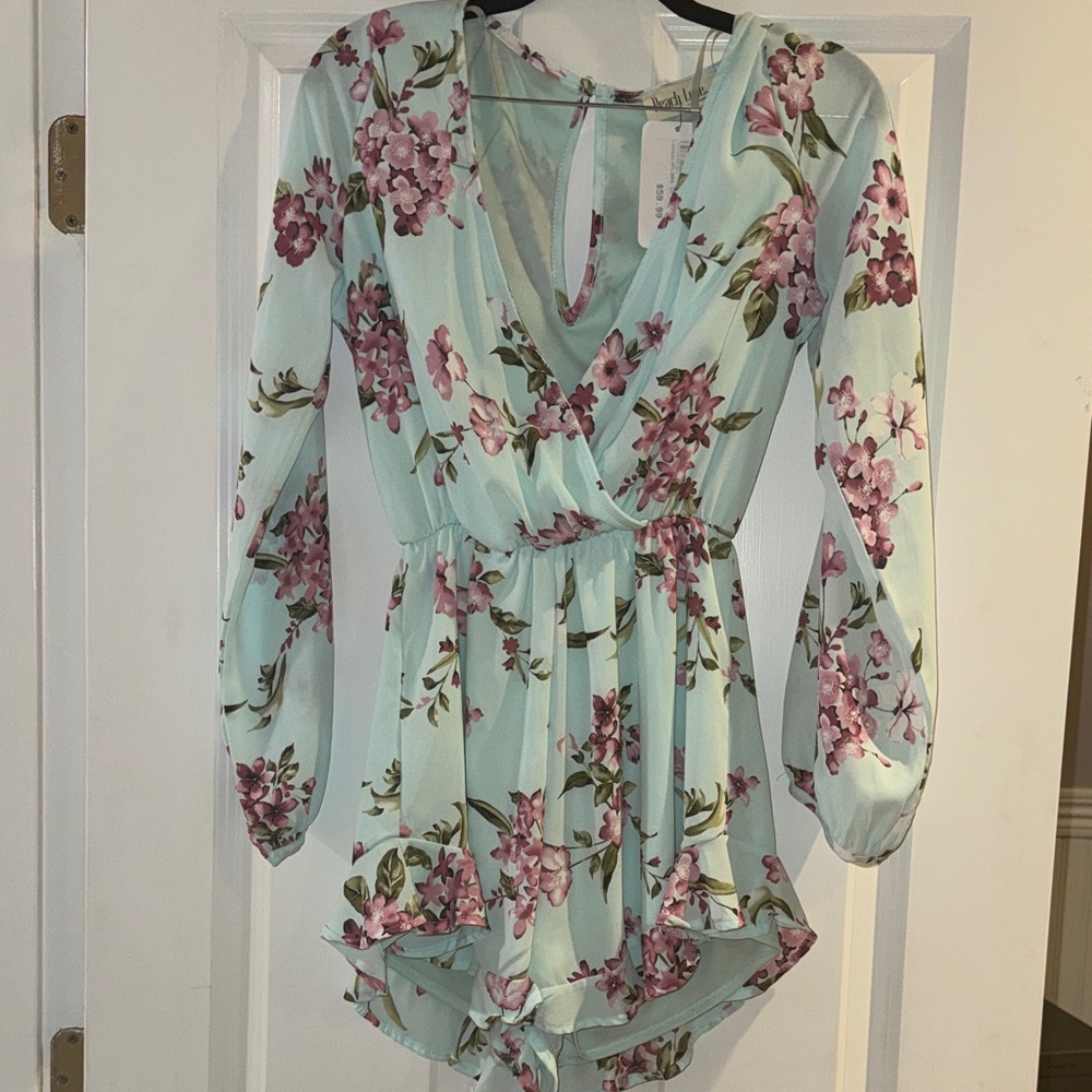 Mint Floral Long Sleeve Romper